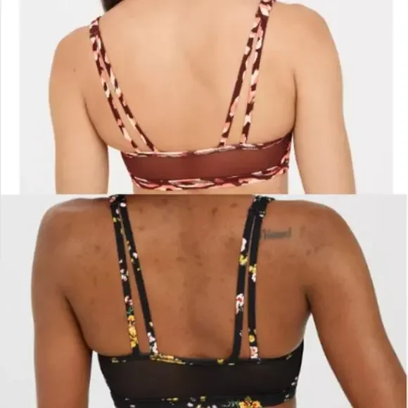 NWT Aerie Offline Goals Plunge Sports Bra 2 Pack Maroon Black Floral Small Mesh - Picture 2 of 16